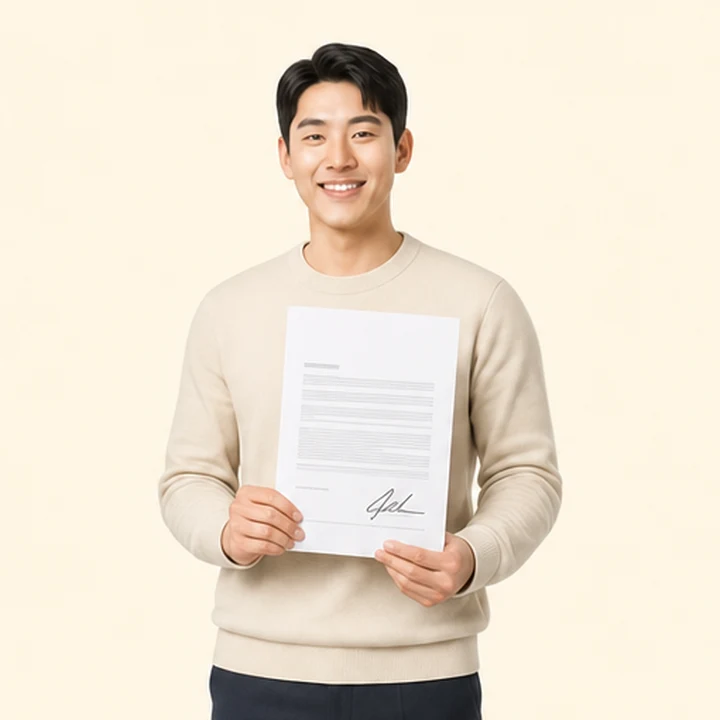 장기렌트 보증금 선수금 서면 견적서를 들고 있는 고객